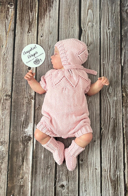 "Fig" Romper knitting pattern for reborn doll 16-22" or 0-3 Month old baby