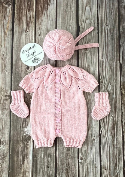 "Fig" Romper knitting pattern for reborn doll 16-22" or 0-3 Month old baby