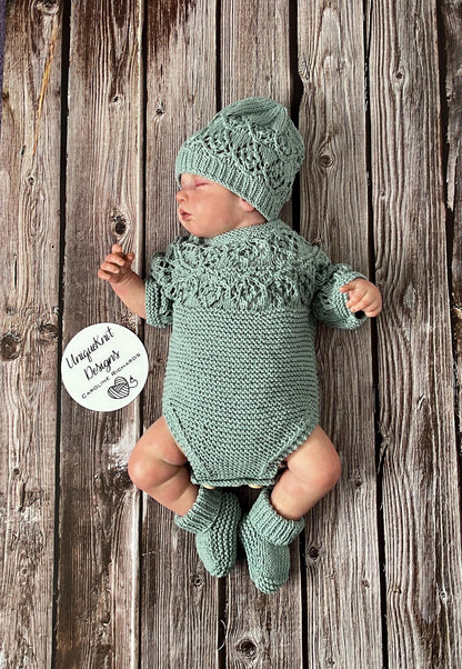 "Pistachio" Romper knitting pattern for reborn doll 16-22" or 0-3 Month old baby