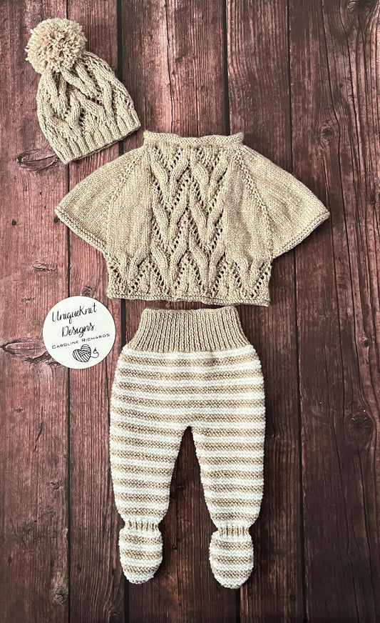 "Harlem” Poncho set Knitting pattern for Reborn doll 16 -22” or 0-3 Month Old Baby