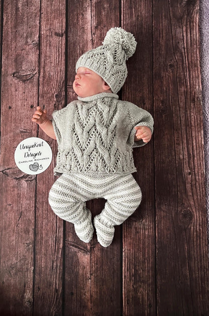 "Harlem” Poncho set Knitting pattern for Reborn doll 16 -22” or 0-3 Month Old Baby