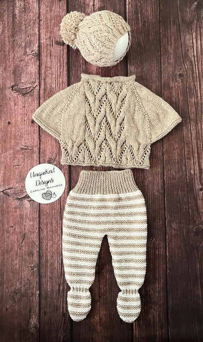 "Harlem” Poncho set Knitting pattern for Reborn doll 16 -22” or 0-3 Month Old Baby