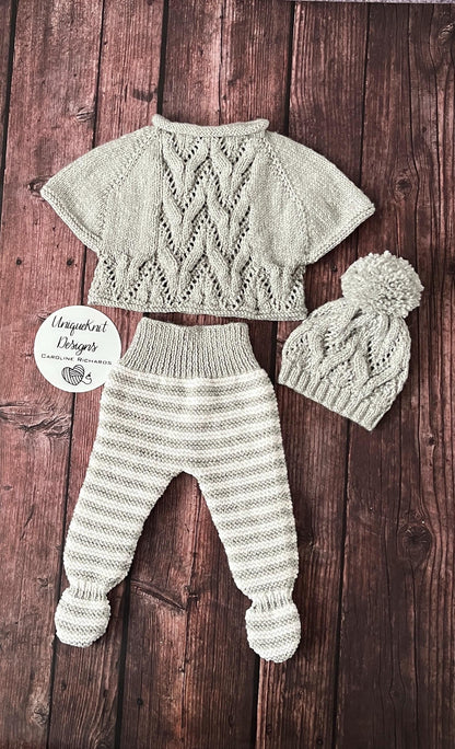 "Harlem” Poncho set Knitting pattern for Reborn doll 16 -22” or 0-3 Month Old Baby
