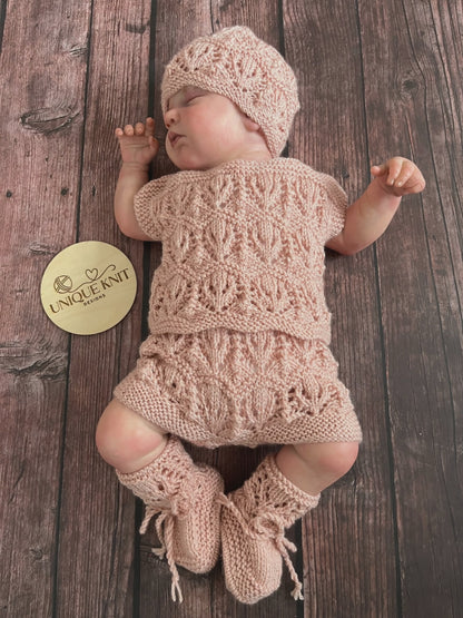 "Zara ” Multi Piece set knitting pattern for reborn doll 16-22" or 0-3 month old baby